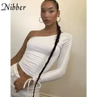 Nibber Новый однотонный топ Ранняя осень Асимметричная дизайнерская футболка с косым плечом с длинными рукавами Повседневная для женщин Повседневная одежда