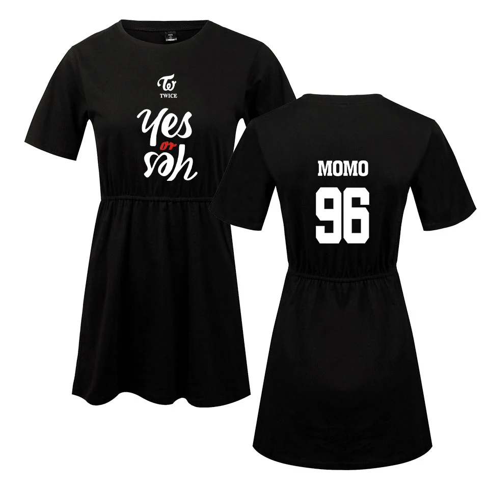 Двойное корейское пение Группа печать 2D новое летнее платье с коротким рукавом