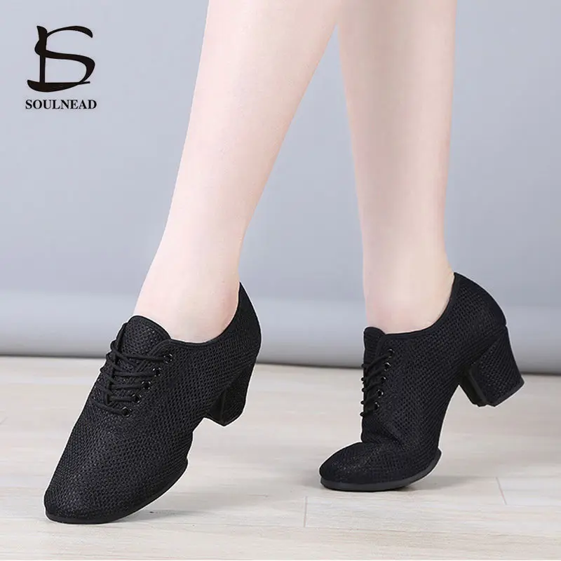 Women Jazz Latin Dance Shoes Adult Ballroom Salsa Tango Shoe Female Middle Heel Non-Slip Training Dancing Sneakers