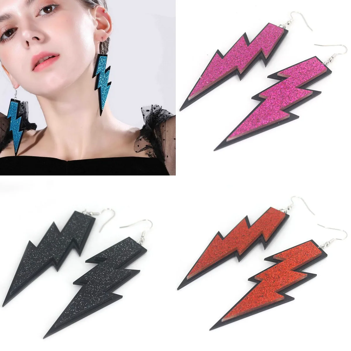 

New exaggerated lightning pendant long Earrings Women Fashionable irregular colored resin earrings Punk style fine Jewelry