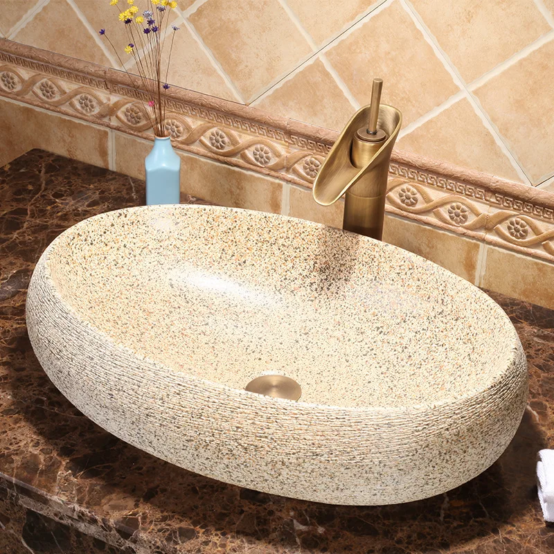 

Bathroom Sink Ceramic Wash Basin Oval Lavabo Art Basin Hotel Toilet Basin Household Washing Hand Basin Wax Gourd Shape