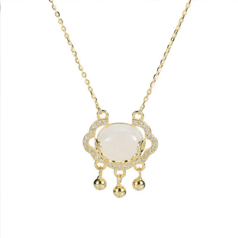 

VENTFILLE 925 Sterling Silver Clouds Lock Round Bead Necklace Women Fashion All-match Pendant for Wedding Party Gift