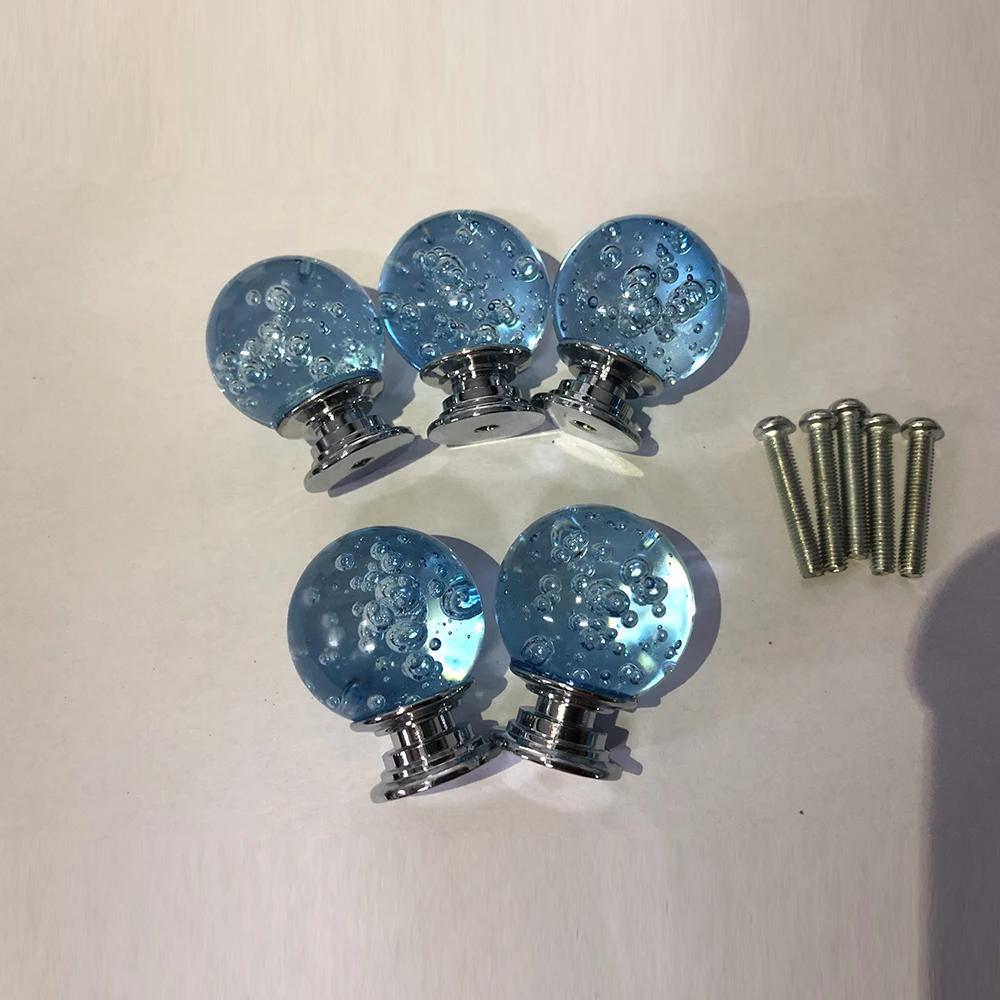 Мебельные ручки воды с голубыми пузырьками Хрустальная круглая ручка на шкаф