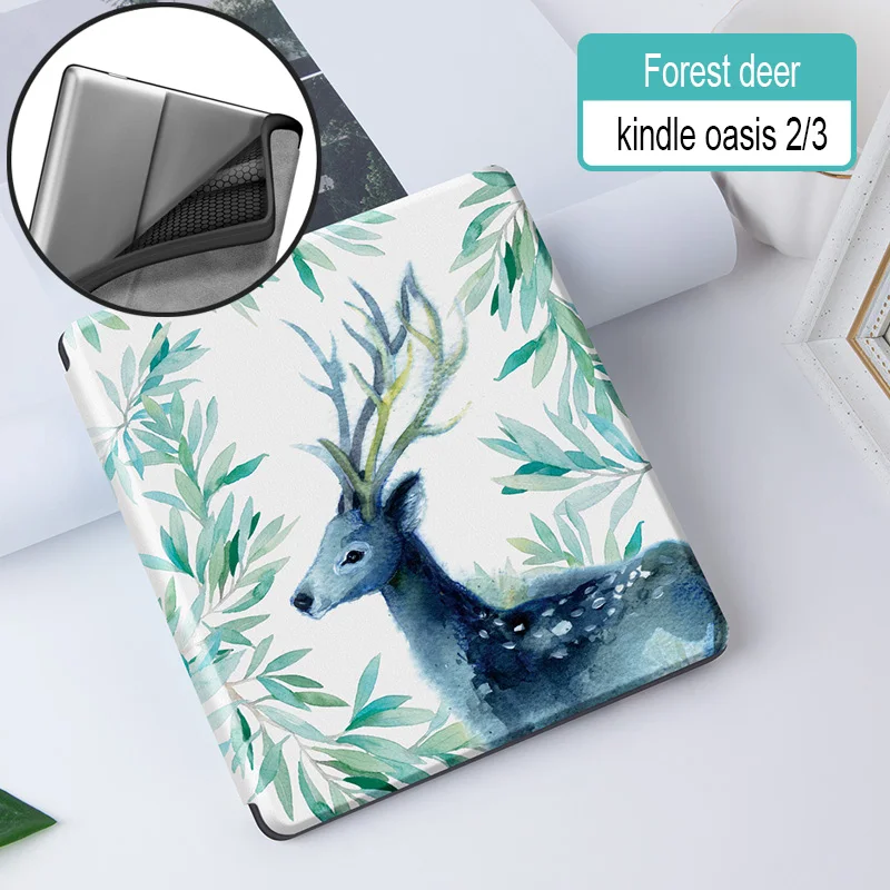 Ультратонкий Мягкий Магнитный чехол для " Kindle Oasis 2/3(& Release) eReader для Kindle Oasis / Auto Sleep/Wake - Цвет: Forest deer