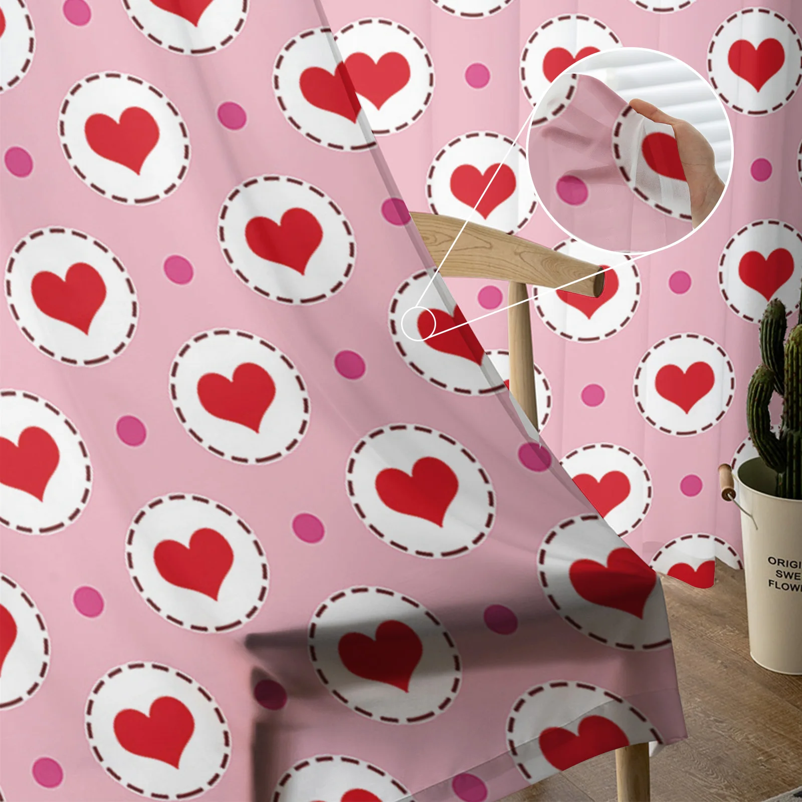 Love Circle Texture Lattice Sheer Curtains for Living Room Bedroom Tulle Window Drapes Kitchen Decoration | Дом и сад