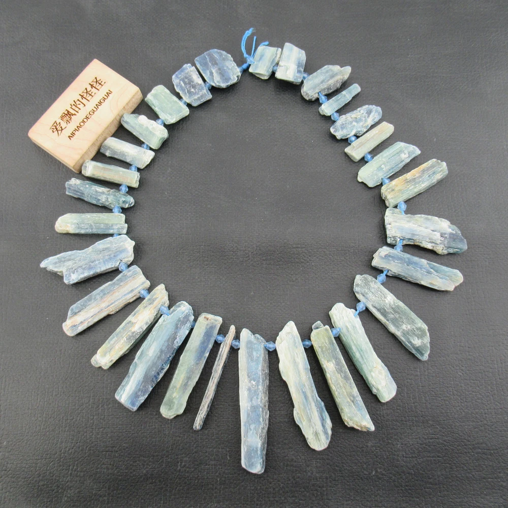 

APDGG Natural Large Top-drilled Nugget Blue Kyanite Beads Raw Rough Irregular Stone 16.5" Strand Jewelry Making DIY