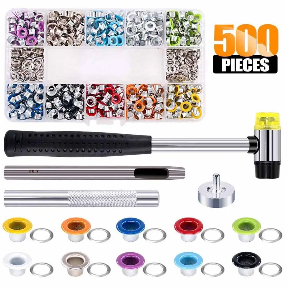 

5mm 500 Sets Grommet Kit Grommet Setting Tool Metal Eyelets Set With Install Tool Kit In Storage Box Leather Crafts DIY Projects