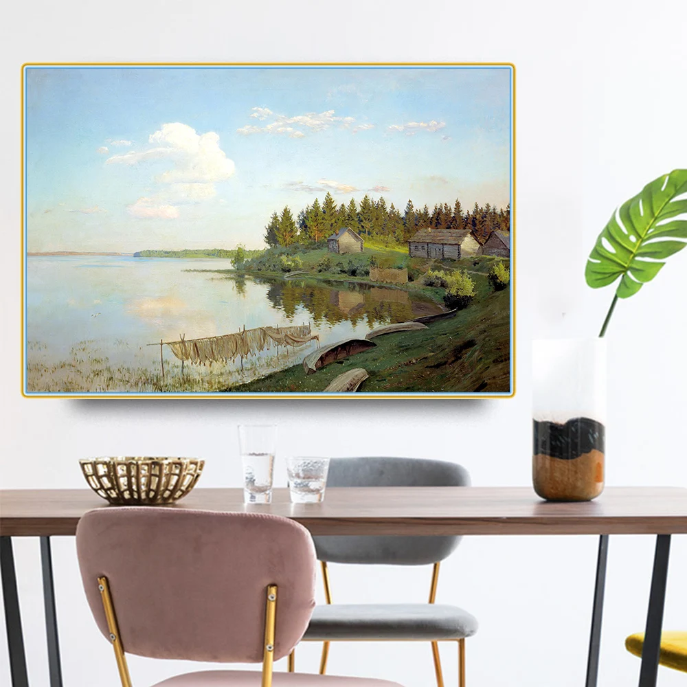 Цитон Левитан Исаак илих scenery Рыбалка деревня пейзаж Canvas Холст Картина маслом