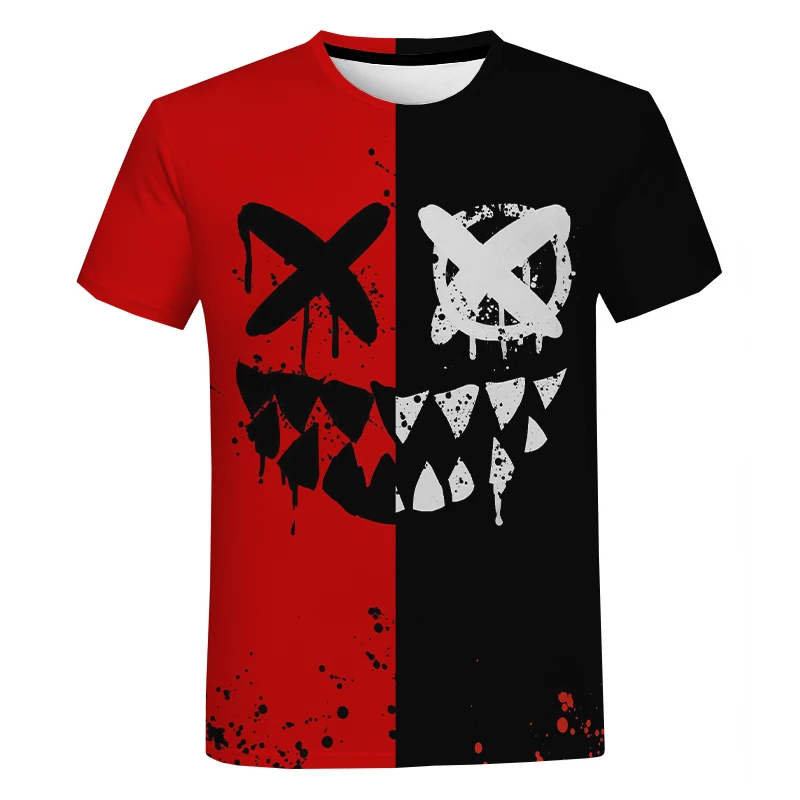 

2021 Fashion Devil Smiling Face 3D Print T-shirt O-Neck Short Sleeve Summer Streetwear Tee Tops Men Clothing Oversized T Shirt