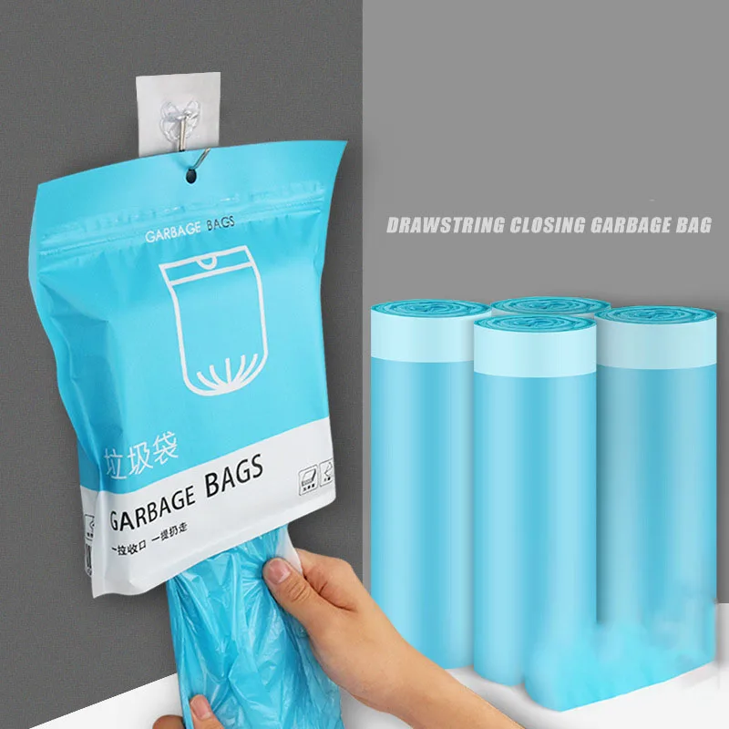 

60PCS Household portable thickened garbage bag drawstring closure kitchen garbage trash bag disposable large super load-bearing