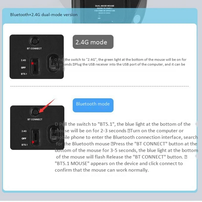 

Bluetooth 2.4GHz Mouse,Dual Mode Switching 6 Button USB Wireless Connection Mouse with 500MAh Battery Mouse for Laptop
