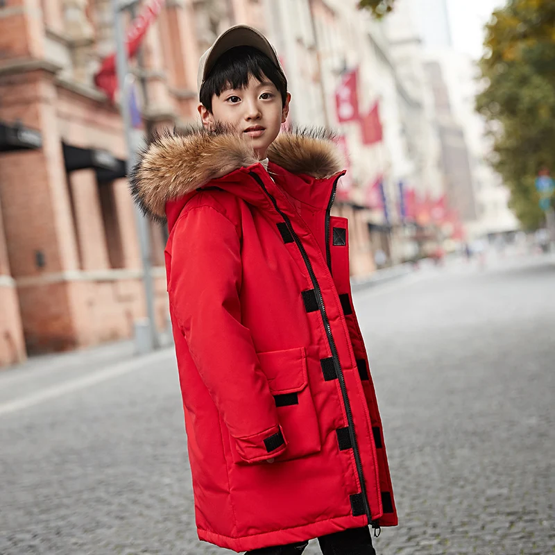 Пуховик для мальчиков 2019 плотная теплая Модная Длинная модель детские парки на