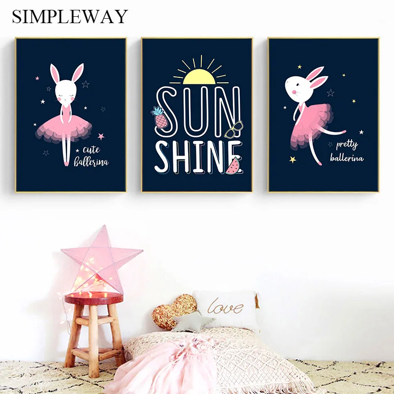 Настенный расписной холст для маленьких девочек мультфильм балерина кролик