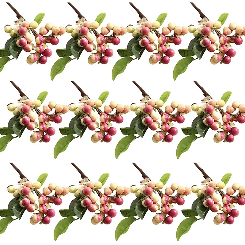 

12Pcs Artificial Berry Bouquet ,Simulation Flower Branch,Fake Silk Berry Flower Stem,Faux Lifelike Plant Fruit