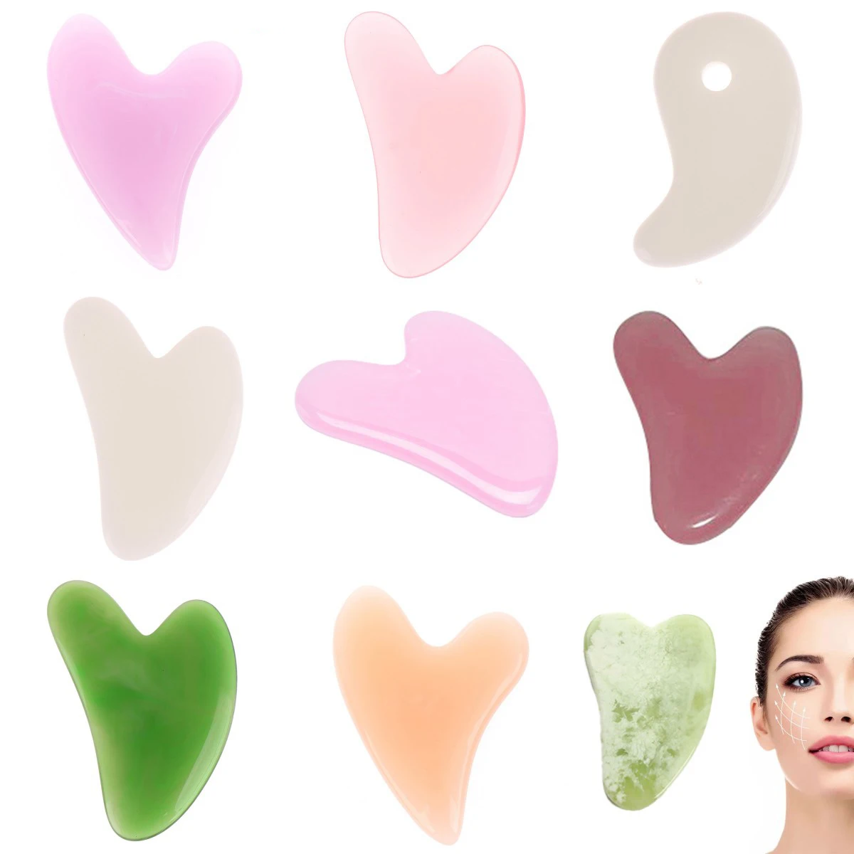 

1pcs Natural Jade Gua Sha Stone Board Massage Rose Quartz Guasha Plate Jade Face Massager Scrapers Tool For Face Neck Back Body