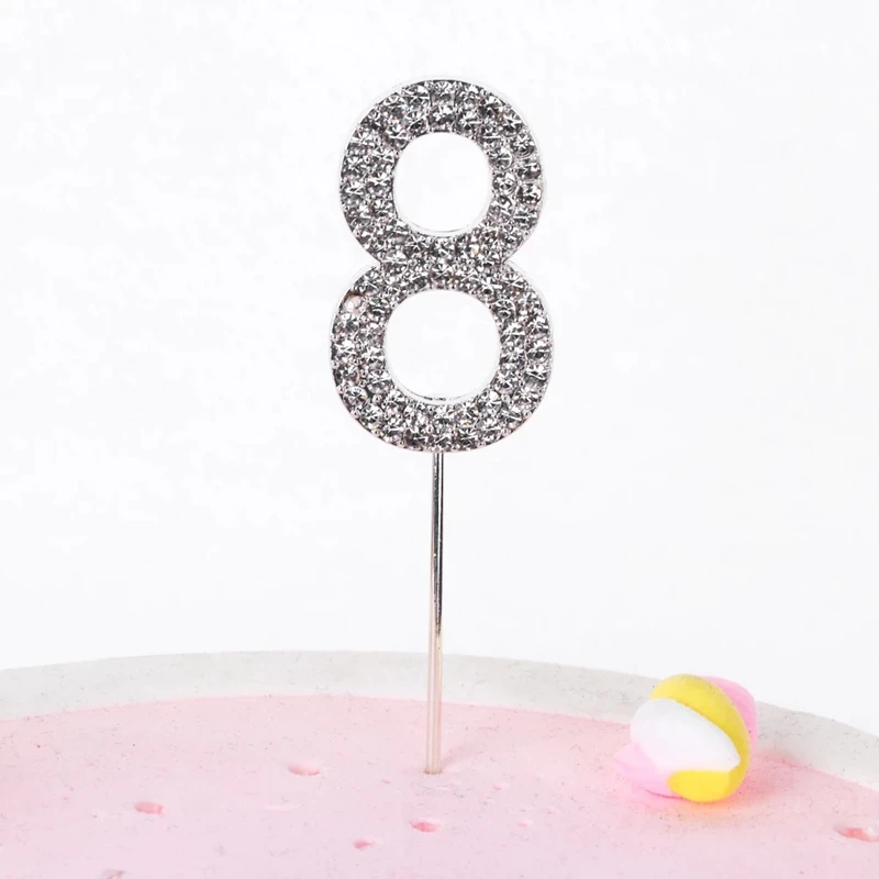 

Glitter Alloy Rhinestone Number Cake Toppers Baby Shower Birthday Decoration Wedding Gold Silver Digital Cakes Dessert Decor