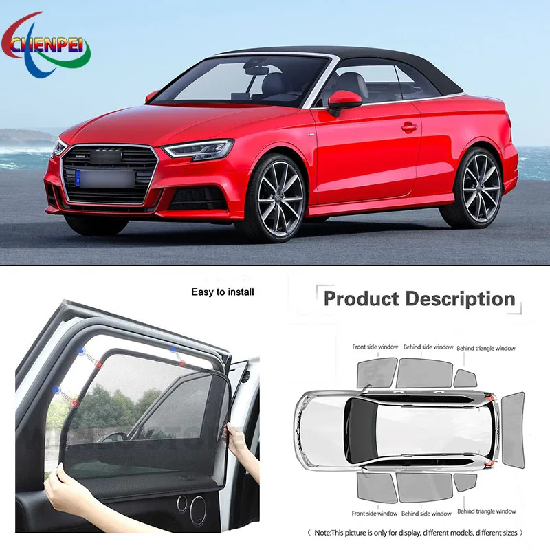 For Audi A3 2018-2019 Car Full Side Windows Magnetic Sun Shade UV Protection Ray Blocking Mesh Visor Car Decoration Accessories