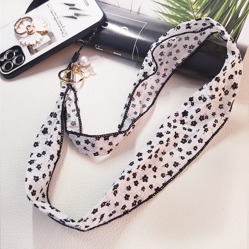 

Summer Flower Silk Scarf Lanyard Straps for Keys ID Badge Card Holder Keychain Mobile Phone Straps Neckband Accessories Lanyards