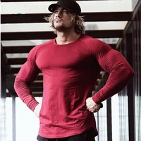 gym fitness t shirt men casual long sleeve cotton t shirt male bodybuilding workout skinny tee shirt tops running sport clothing