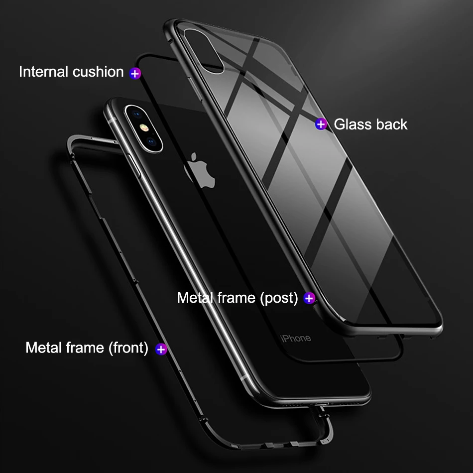 Роскошный 360 магнитный адсорбционный чехол для iPhone XR XS Max X Магнитный из