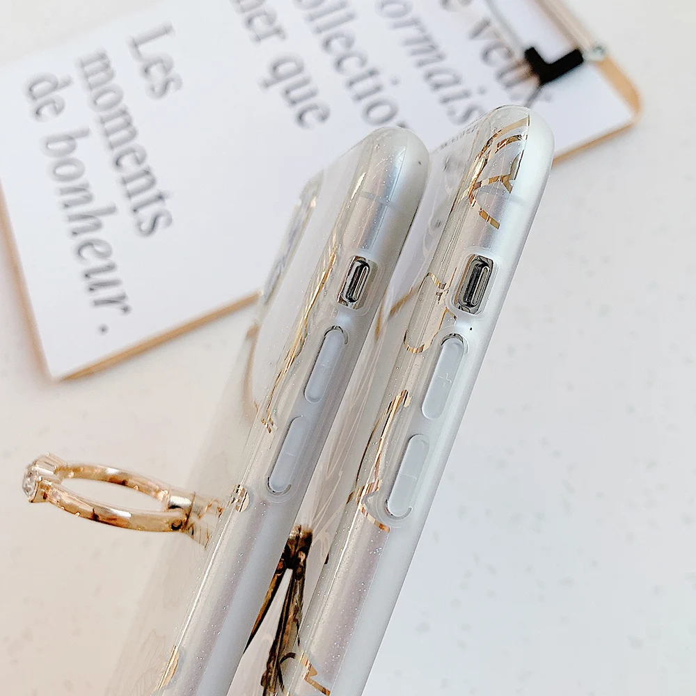 Позолоченный чехол для телефона с кленовым кольцом и подставкой iPhone 11 Pro Max XR XS 7 8