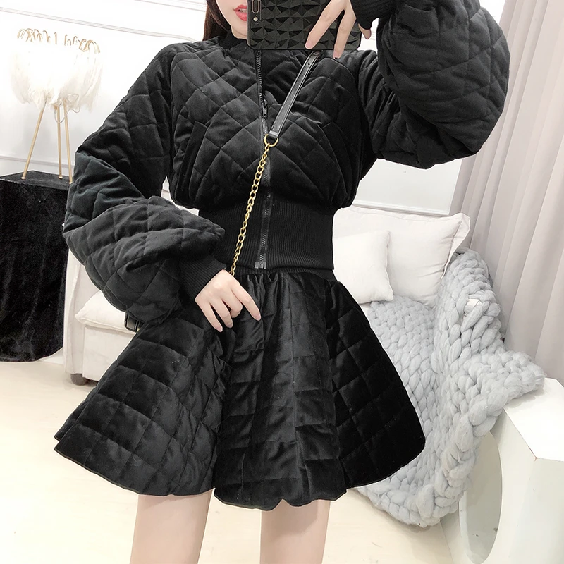 Женский зимний комплект из 2 предметов Стеганая юбка пачка с высокой талией и