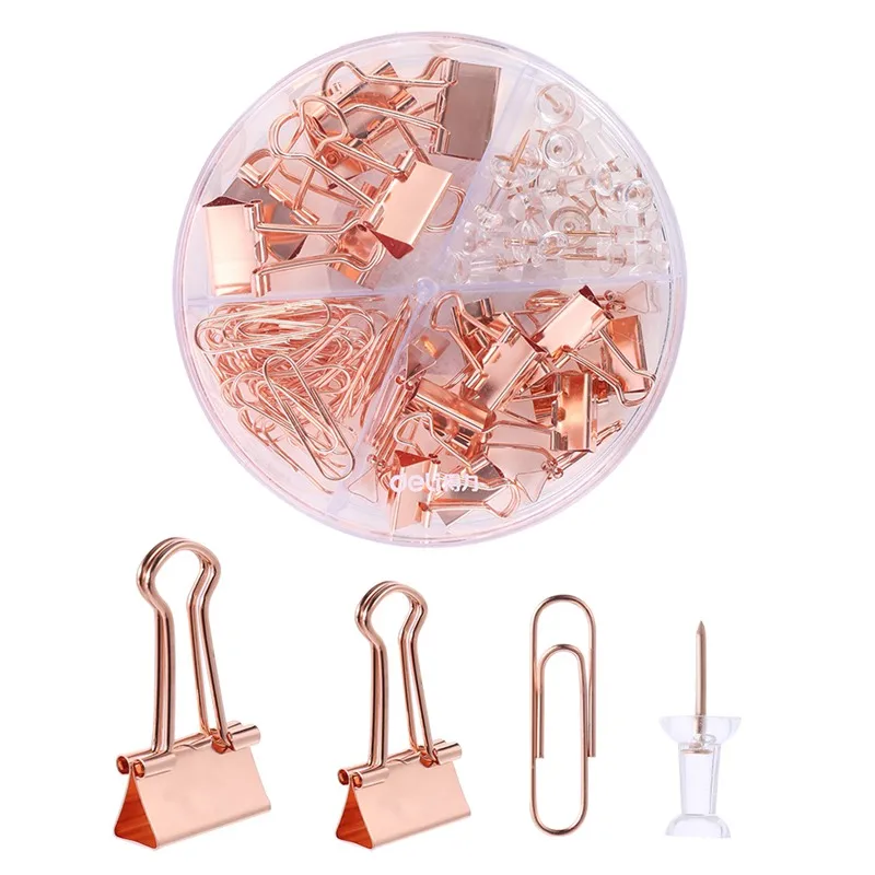 

72Pcs/Box Rose Gold Metal Clip Large-Headed Binder Clips Office Binding Supplies Combination Set Delicate Stationery