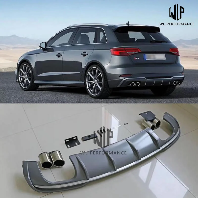 

A3 S3 High quality PP Rear bumper diffuser lip with exhaust tail pipes For Audi A3 S3 Sportback 2018