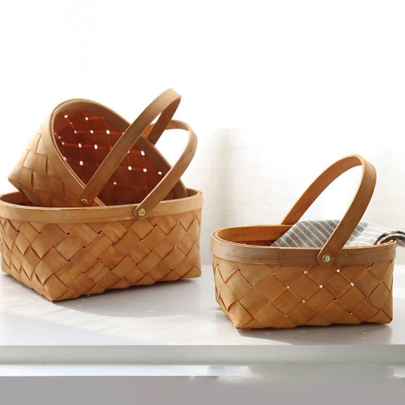 Ручной ротанг контейнер для хранения корзина деревянная с ручкой | Дом и сад