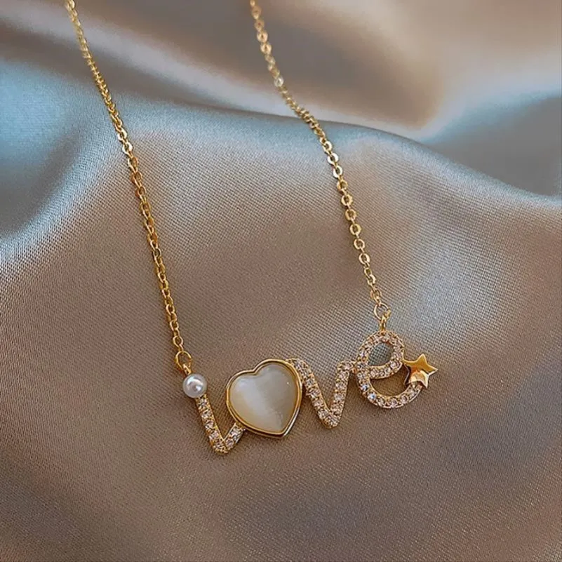 

VENTFILLE Sterling Silver Fashion Crystal Love Necklace Woman Exquisite Gold Chain Clavicle Chain Female Gifts Jewelry