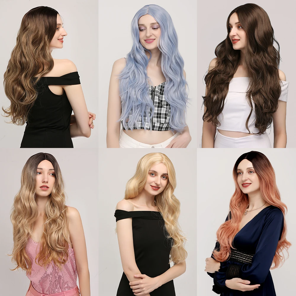 

Honey Blonde Synthetic Wigs For Women Romantic Wavy Hair Heat Resistant Fiber Daily Party Cosplay Wig Soft Hair IPARTY 26inch