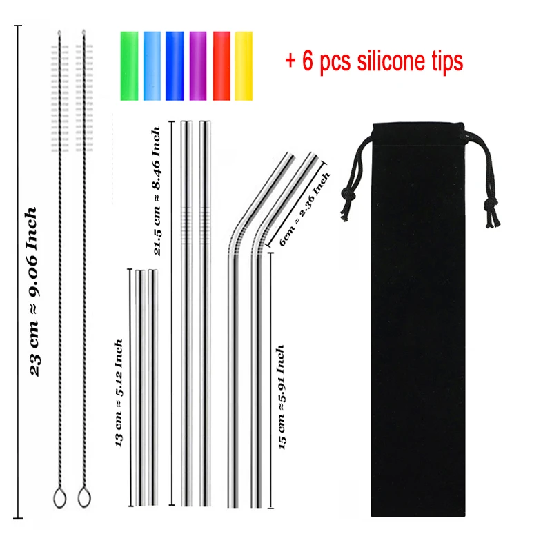 Многоразовые металлические соломинки из нержавеющей стали 304 прямые изогнутые