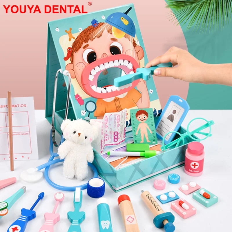 2022 Dentistry Toys Wooden Pretend Play Doctors Set Toys For Kids Wood Cosplay Girls Boys Children Educational Toy Dentist Gifts