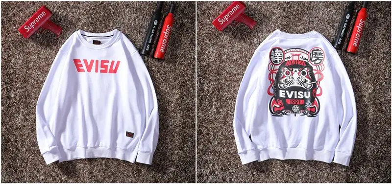 Evisu осенне-зимний мужской свитер с круглым вырезом, теплый дышащий Модный хлопковый свитер с принтом и длинными рукавами для мужчин и женщин, одежда для влюбленных