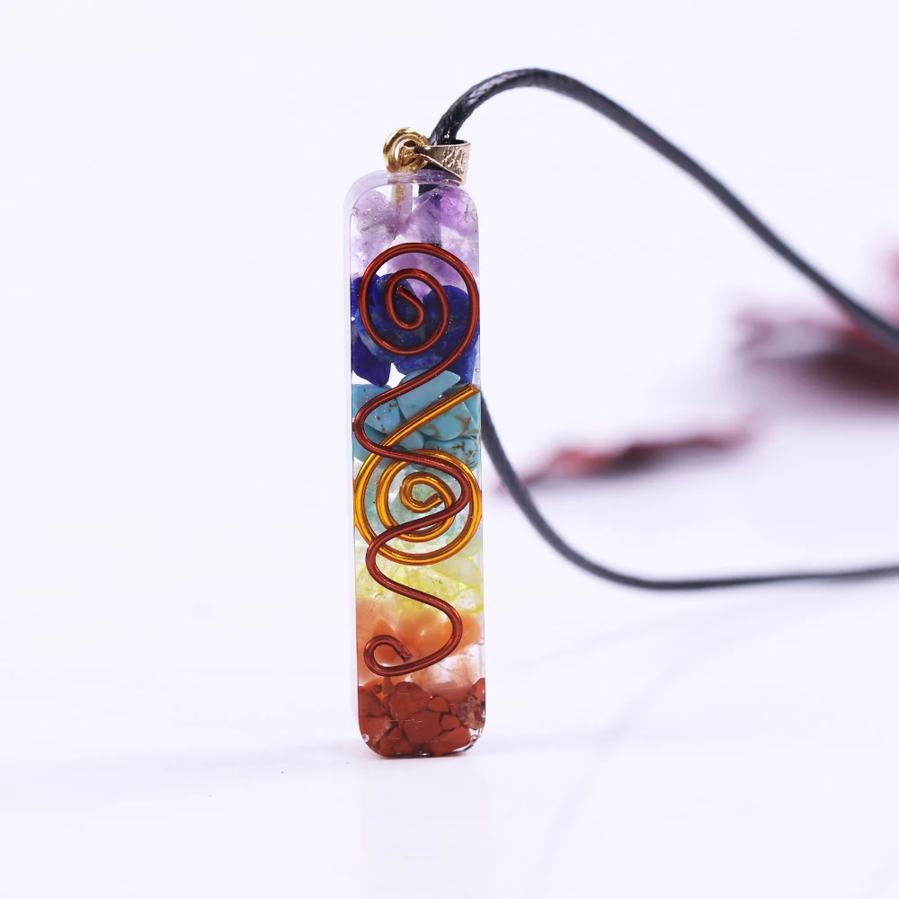 

Reiki 7 Chakra Orgone Pendant Necklace Energy Healing Crystals Chips Tumbled Stones Mixed Orgonite Resin Necklace