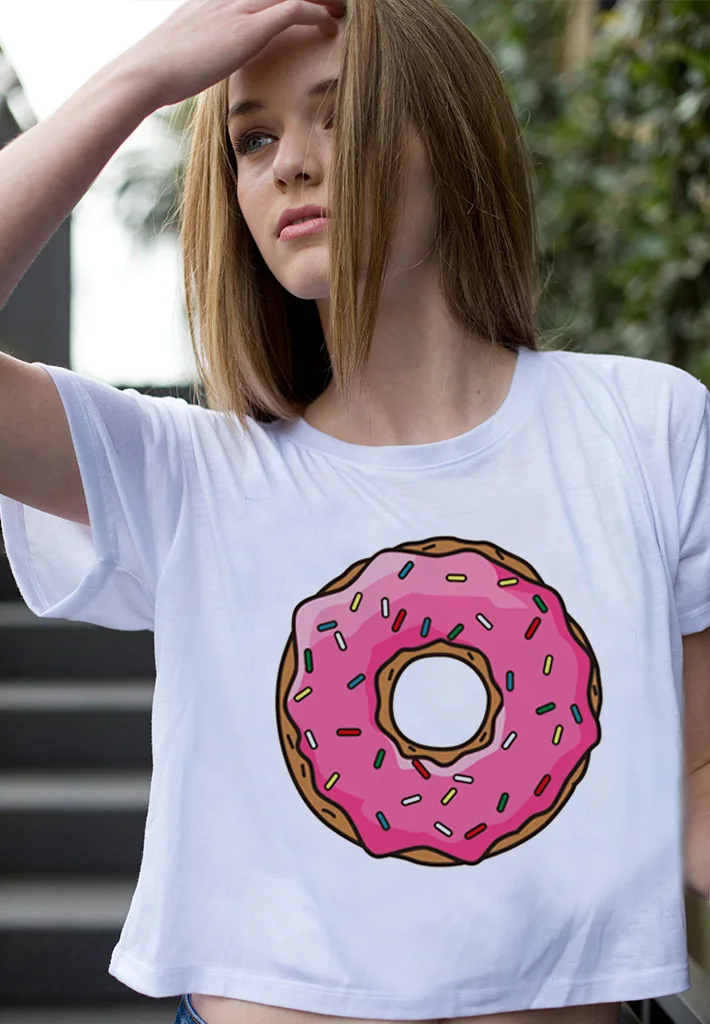 

2019 Hot Sale Summer Punk Style T-shirt Women The Big Donut Printed Short White Harajuku Tops Tees for Girls East Knitting