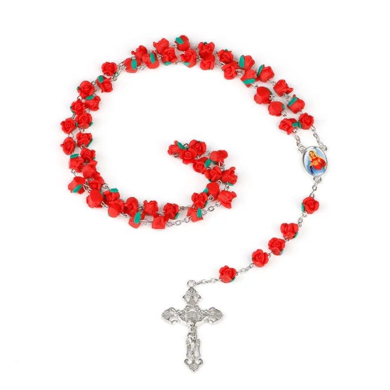 Христианский металлический крест кулон ожерелье Мягкая Керамика Роза