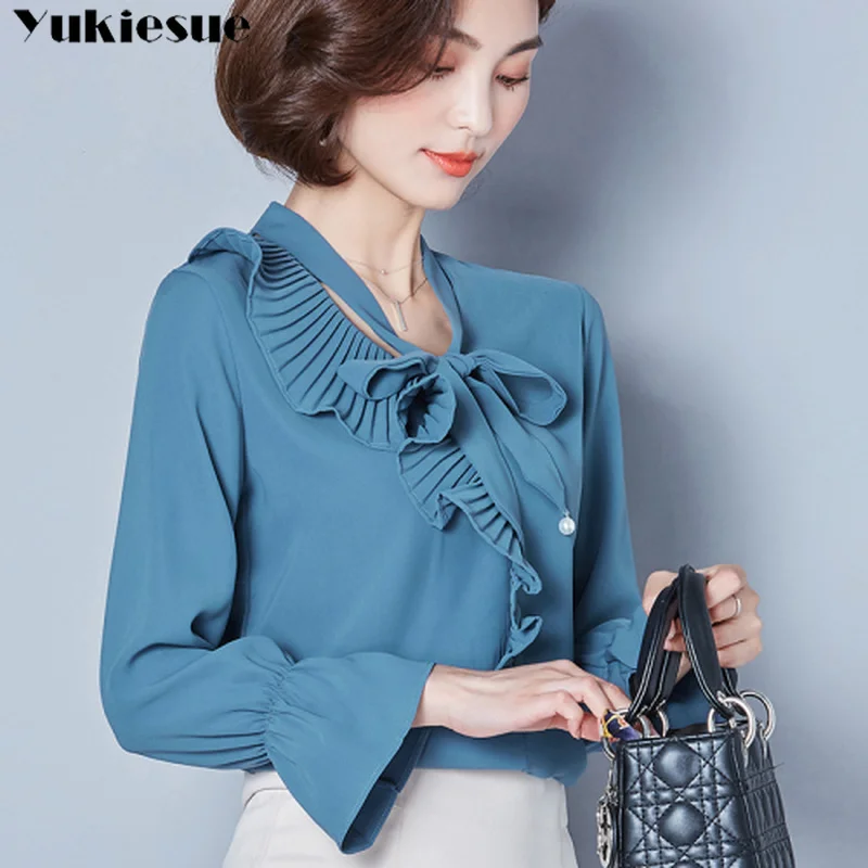 

Women Blouse Long Sleeve Shirt Office Elegant Fashion 2020 Spring ruffless Ladies Top Chiffon Female Blusa Feminina Plus size