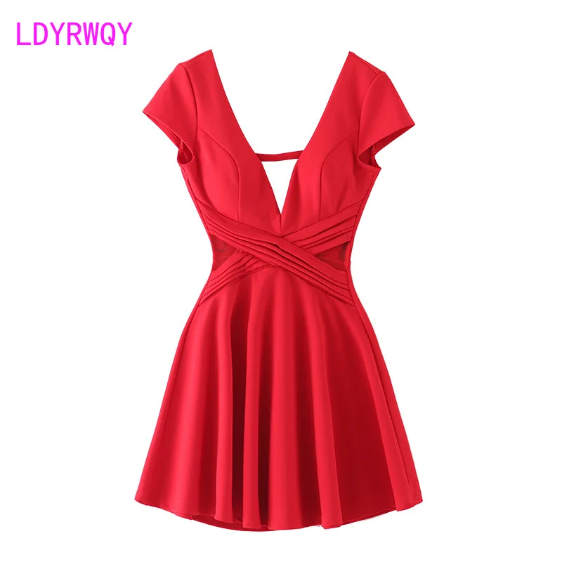 

LDYRWQY nightclub sexy women's new style slim low-cut summer dress bar Regular Knee-Length V-Neck
