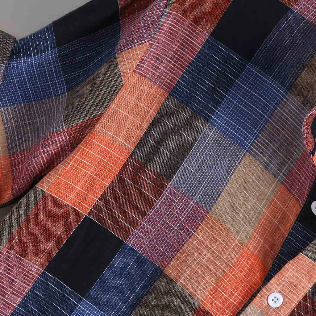 

Shirt Fashion Men's Casual Button Hawaii Plaid Print Beach Short Sleeve Shirt Stand collar Blouse shirts for men