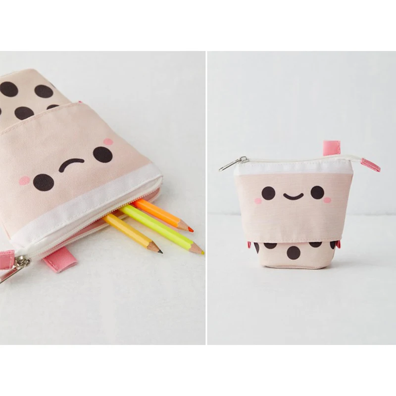 

Lovely Creatives Pearl Milks Tea Shape Pencil Case Girl Powder Cosmetic Bag for Women Girl UY8