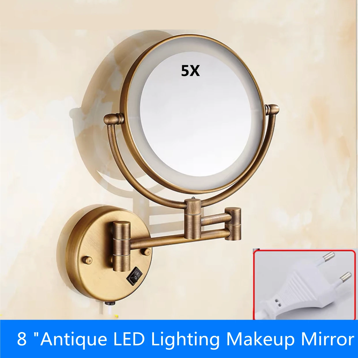 

Антикварное двустороннее LED-зеркало с подсветкой, матовое золото