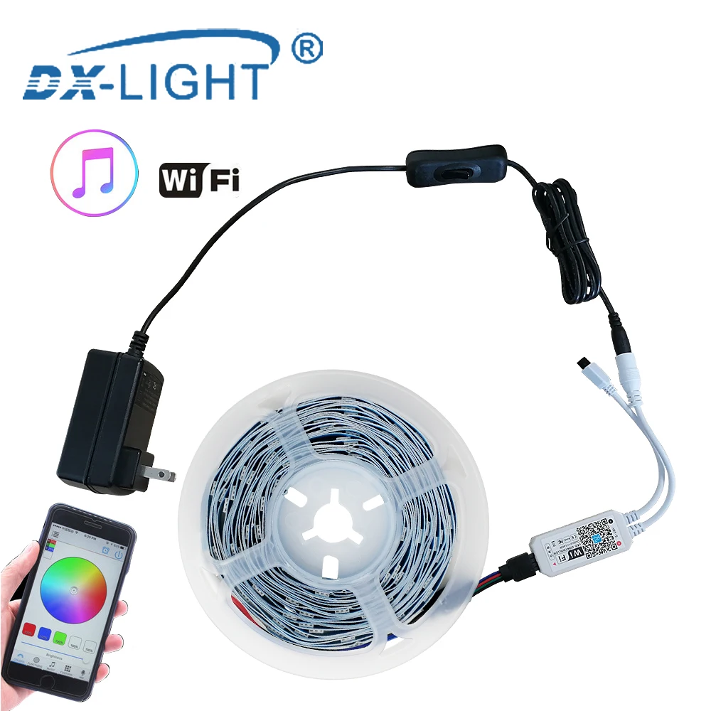 WI FI Управление 5 м 10 Водонепроницаемый цветных (RGB) светодиодных лент светильник