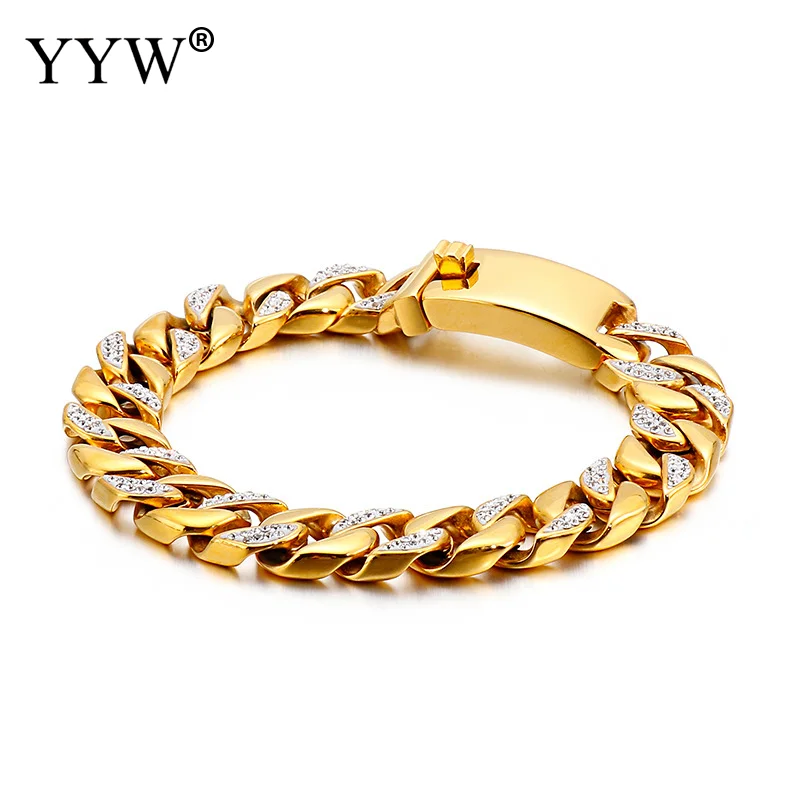 

Fashion Bracelet for Men Curb Cuban Link Chain Stainless Steel Gold Color Mens Bracelets Chains Davieslee Jewelry for Men