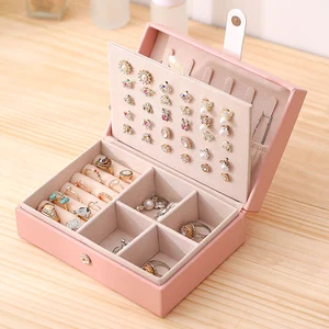 Женский кожаный портативный органайзер для ювелирных изделий, дорожный органайзер для ювелирных изделий, шкатулка для украшений с кнопкой и губной помадой, подарок на день рождения