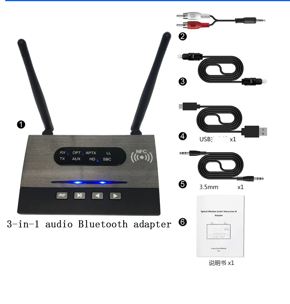 Fiber Optic Bluetooth 5.0 Receiver Wireless Audio Adaptation Speaker Sound Amplifier Launch Turn TV Computer Auxhd | Электроника