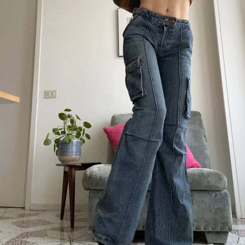 

Streetwear Pockets Y2k Vintage Pants Women Aesthetic 90s Chic Hippie Grunge Vaqueros Mujer Korean Fashion Denim Cargo Trousers