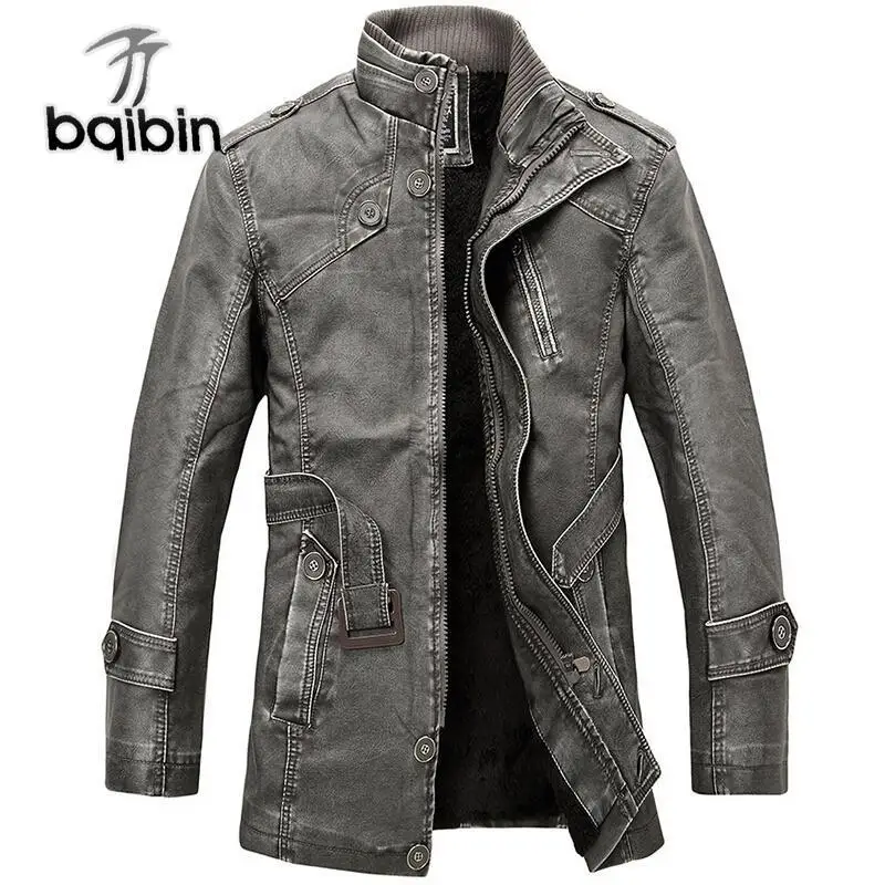 Из искусственной кожи Куртка Для мужчин длинные шерстяные мужские кожаные