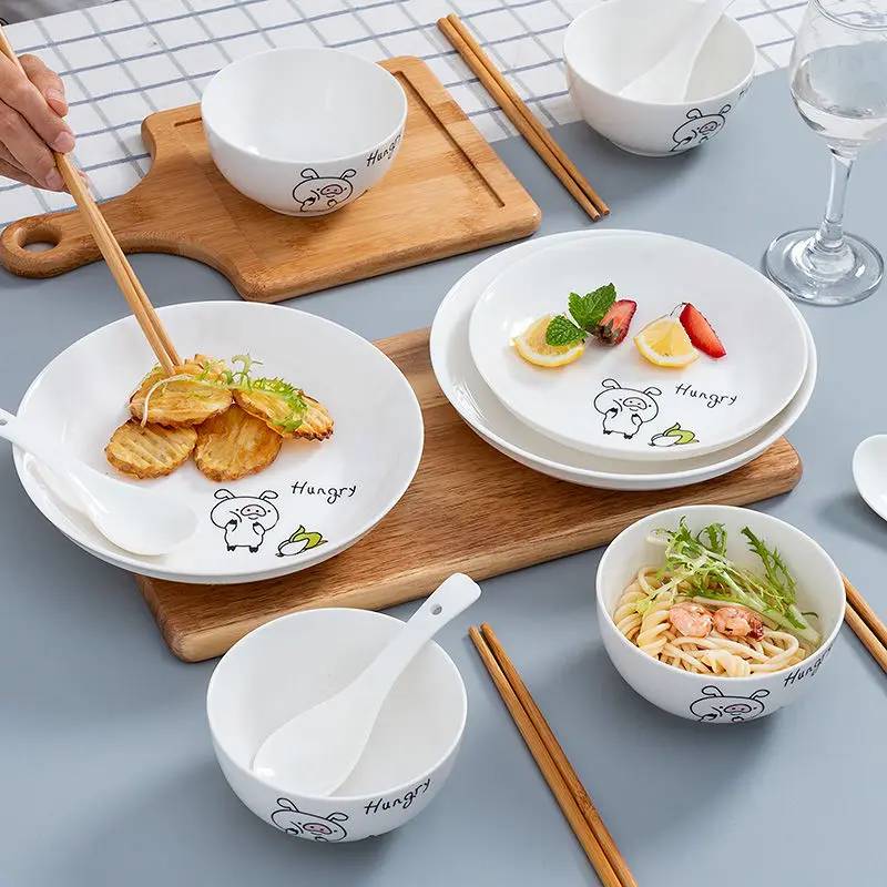 Домашняя керамическая квадратная столовая чаша милый мультяшный творческий