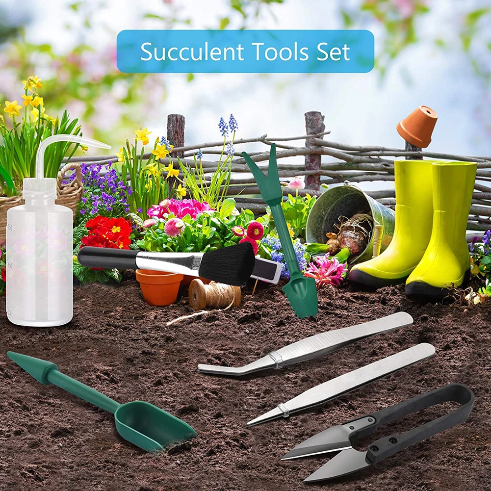 

7pcs Mini Gardening Planter Kit with Tweezers Brush Succulent Transplanting Tool Bonsai Flower Seedling Planting Drilling Tools